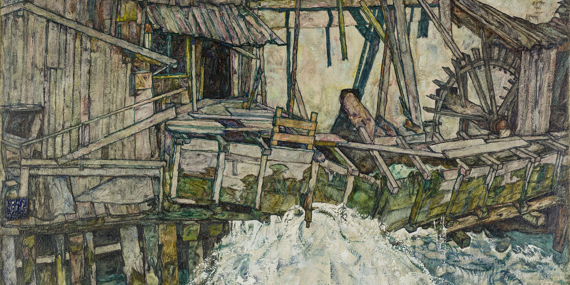 © Egon Schiele, Zerfallende Mühle, 1916, Öl auf Leinwand, Bildausschnitt © Landessammlungen NÖ